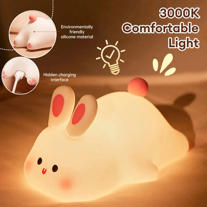 Cute Rabbit Silicone Night Lamp Touch Sensor Big Face Rabbit Pat Night Light Timing USB Rechargeable Light for Kids Gift (Copy)