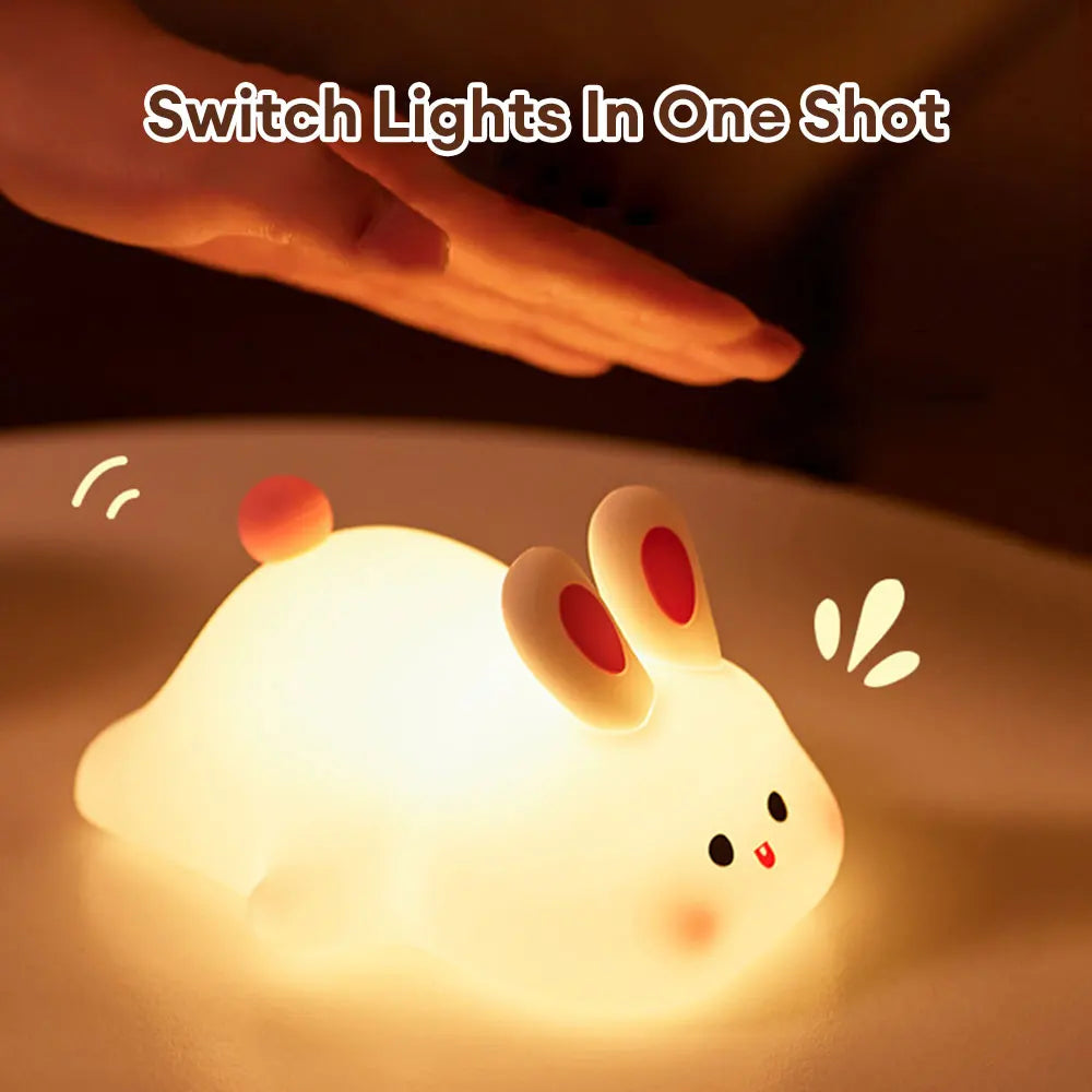 Cute Rabbit Silicone Night Lamp Touch Sensor Big Face Rabbit Pat Night Light Timing USB Rechargeable Light for Kids Gift (Copy)