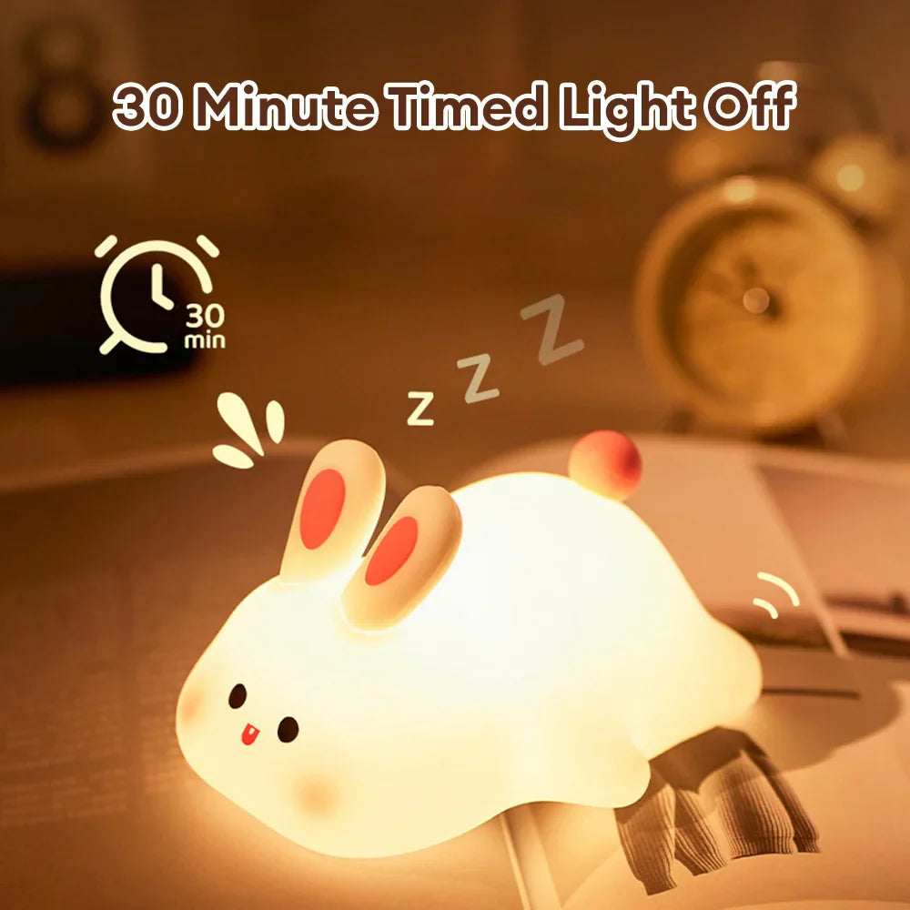 Cute Rabbit Silicone Night Lamp Touch Sensor Big Face Rabbit Pat Night Light Timing USB Rechargeable Light for Kids Gift (Copy)