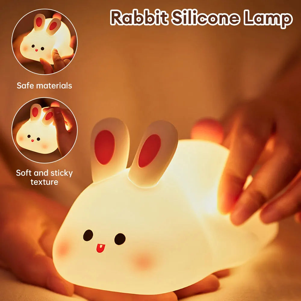 Cute Rabbit Silicone Night Lamp Touch Sensor Big Face Rabbit Pat Night Light Timing USB Rechargeable Light for Kids Gift (Copy)