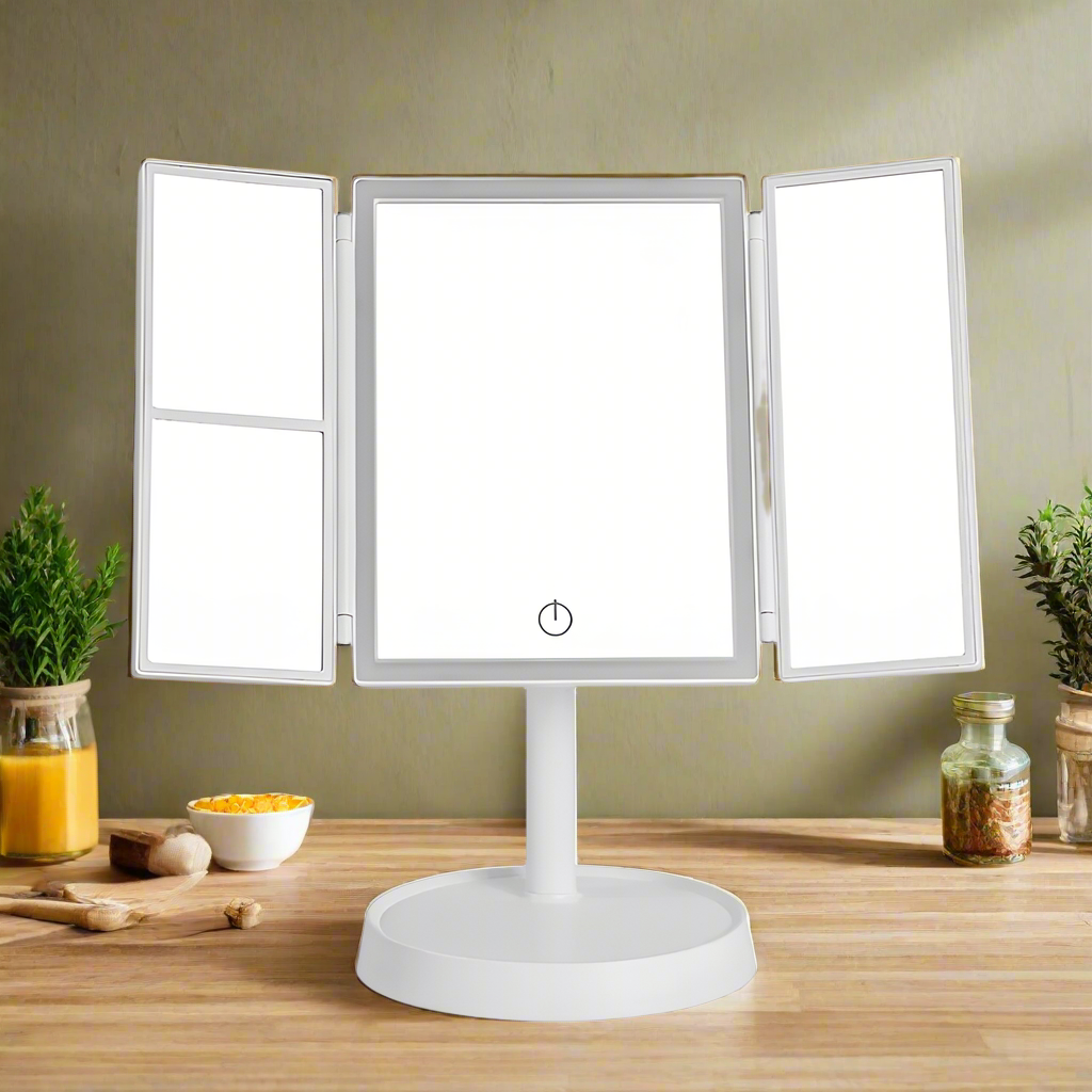 GlamFold LED Mirror: HD 360° Rechargeable