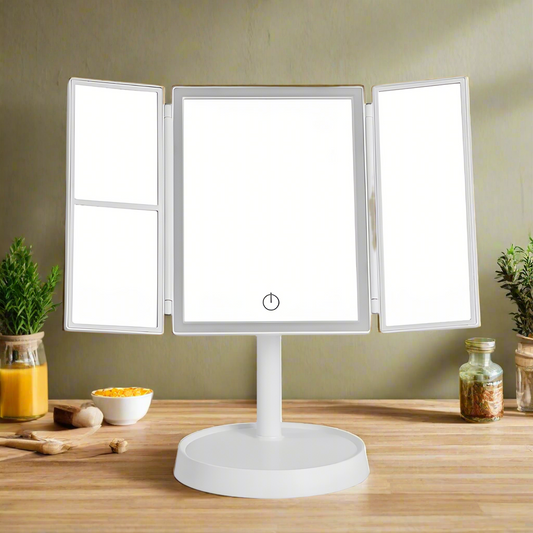 GlamFold LED Mirror: HD 360° Rechargeable