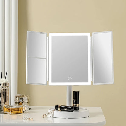 GlamFold LED Mirror: HD 360° Rechargeable